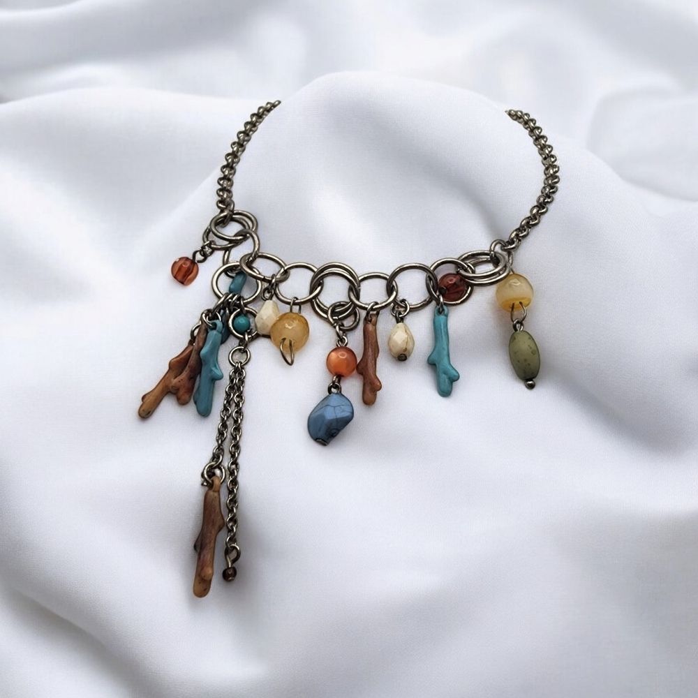 Robert Rose Silver Tone & Multicolored Dangling Beads Necklace
